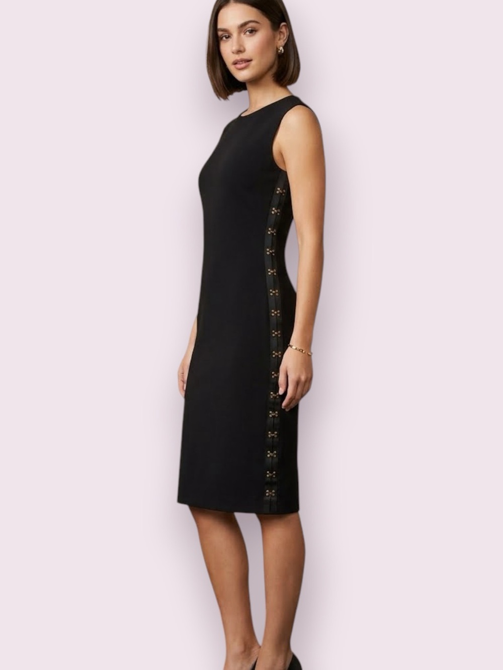 Calvin Klein Sleeveless Fitted Black Dress Brass Hook & Eye Sides Size 8